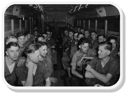 German POW's on board a bus shortly after arrival in the USA.
